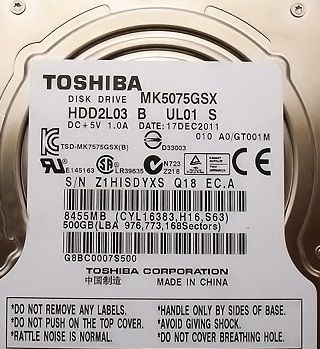 HDD Laptop 2.5 500GB Toshiba, chạy win lỗi, lưu dữ liệu ok giá rẽ