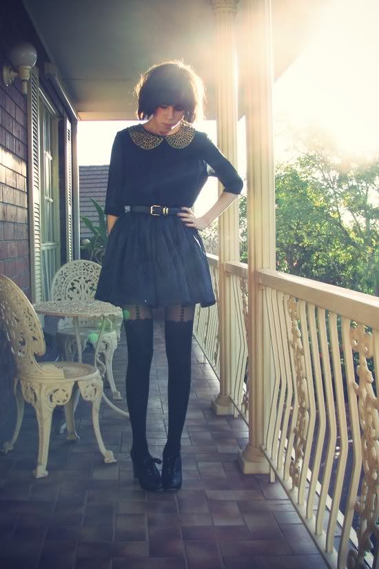 TBA silk dress, eBay leather waist belt, Topshop heart suspender tights, Chloe Silverado booties outfit @ Le Blog de Sushi