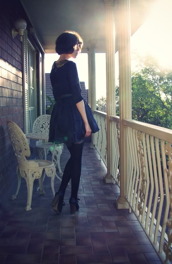 TBA silk dress, eBay leather waist belt, Topshop heart suspender tights, Chloe Silverado booties outfit @ Le Blog de Sushi