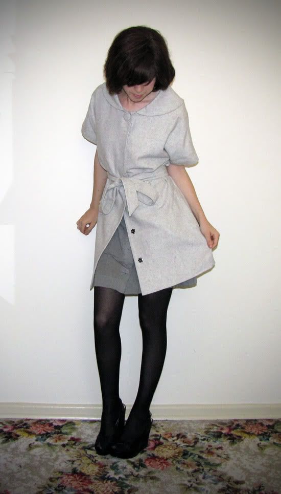Mimosa wool coat, Sretsis bow blouse in peach, Sportsgirl high-waisted skirt, opaque tights, Schuh D&G inspired slingback wedges outfit @ Le Blog de Sushi