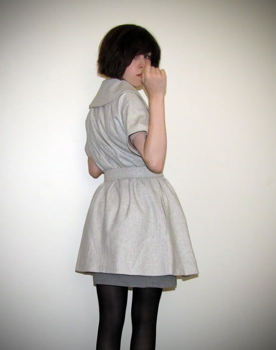 Mimosa wool coat, Sretsis bow blouse in peach, Sportsgirl high-waisted skirt, opaque tights, Schuh D&G inspired slingback wedges outfit @ Le Blog de Sushi