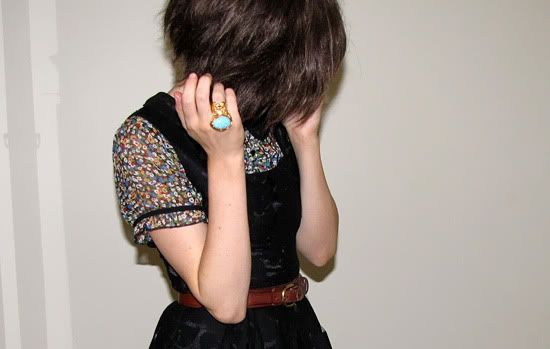 Forever 21 lace dress, Topshop Luella inspired floral blouse, Supre cardigan, Target thigh high socks, YSL Arty Ovale ring outfit @ Le Blog de Sushi