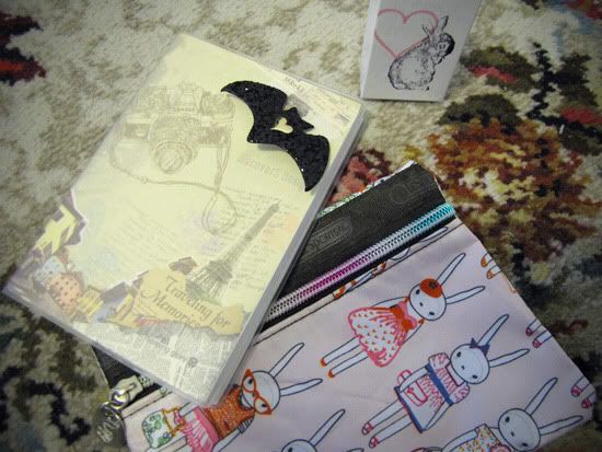 2010 diary from Morning Glory, Fifi Lapin cosmetic bag, Luella-inspired bat pin @ Le Blog de Sushi