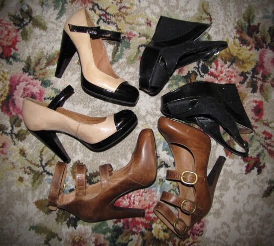 Topshop Chloe inspired multi buckle heels in tan, Topshop Chanel inspired nude & black mary janes, Schuh D&G inspired Stella platform wedges @ Le Blog de Sushi