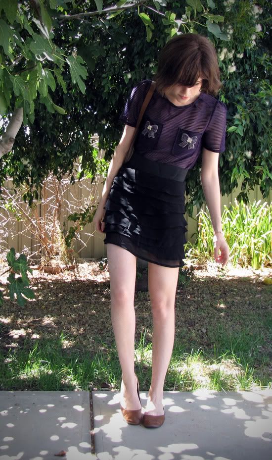Sretsis double bow blouse in Windsor Purple, Valleygirl ruffle layer skirt, YSL vintage satchel outfit @ Le Blog de Sushi