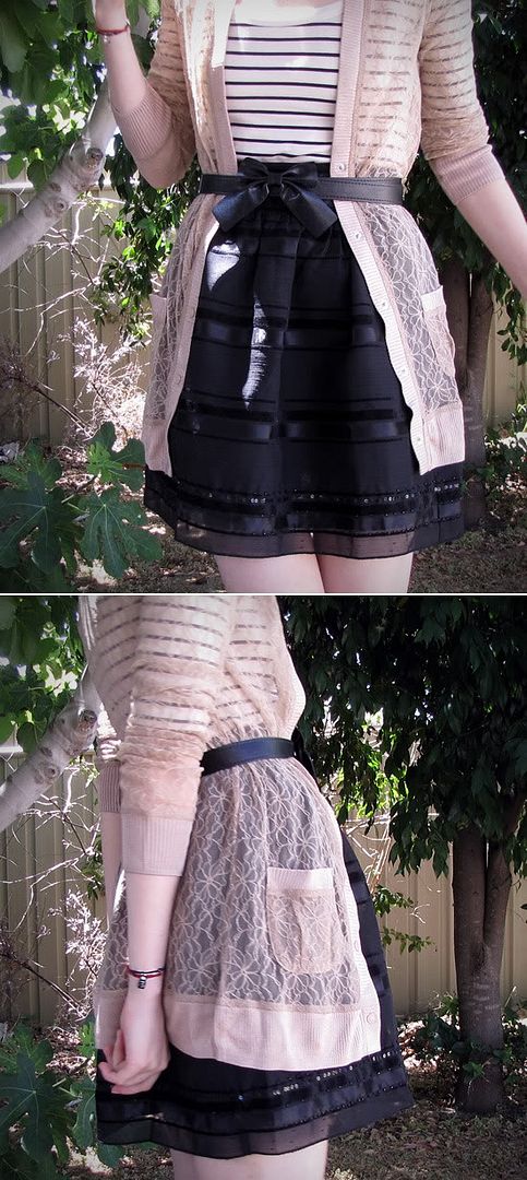 Rodarte cardigan, Forever 21 Sretsis inspired skirt, bow belt outfit @ Le Blog de Sushi