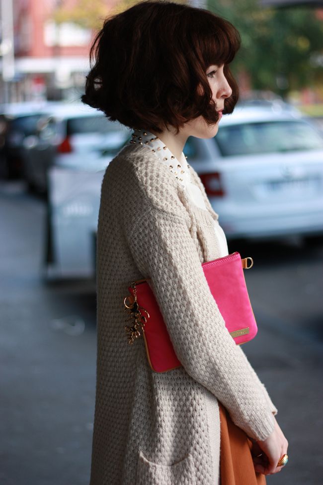 Forever New yana boucle duffle coat, Jacki Anderson amy bag, Zara-inspired studded collar shirt, Forever New cardigan, Asos Premium tailored pleated skirt, YSL arty ovale ring in turquoise, Rubi classic ballet flats outfit @ Le Blog de Sushi www.leblogdesushi.com