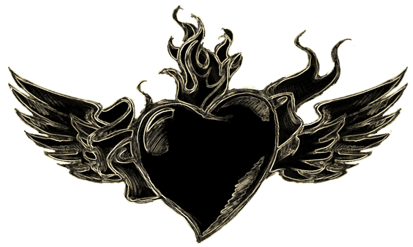 Flaming black heart tattoo. Rose tattoo design with black heart.