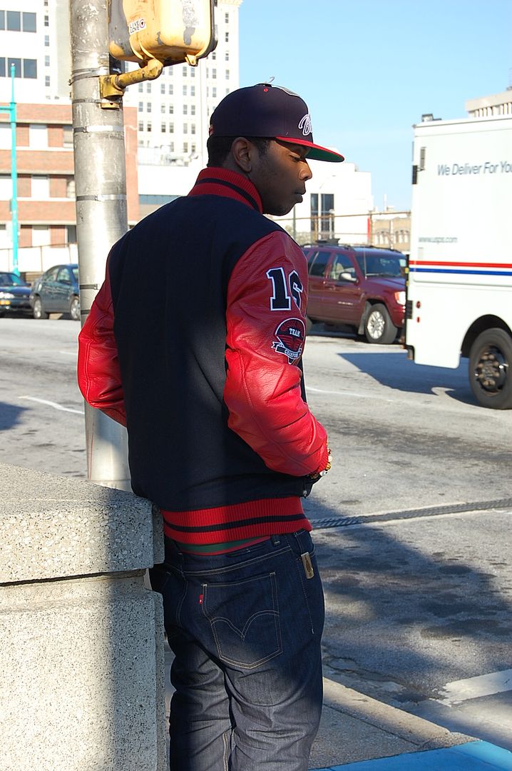   Mens A Varsity Jacket Navy Red Faux Leather Coat Winter sz L  