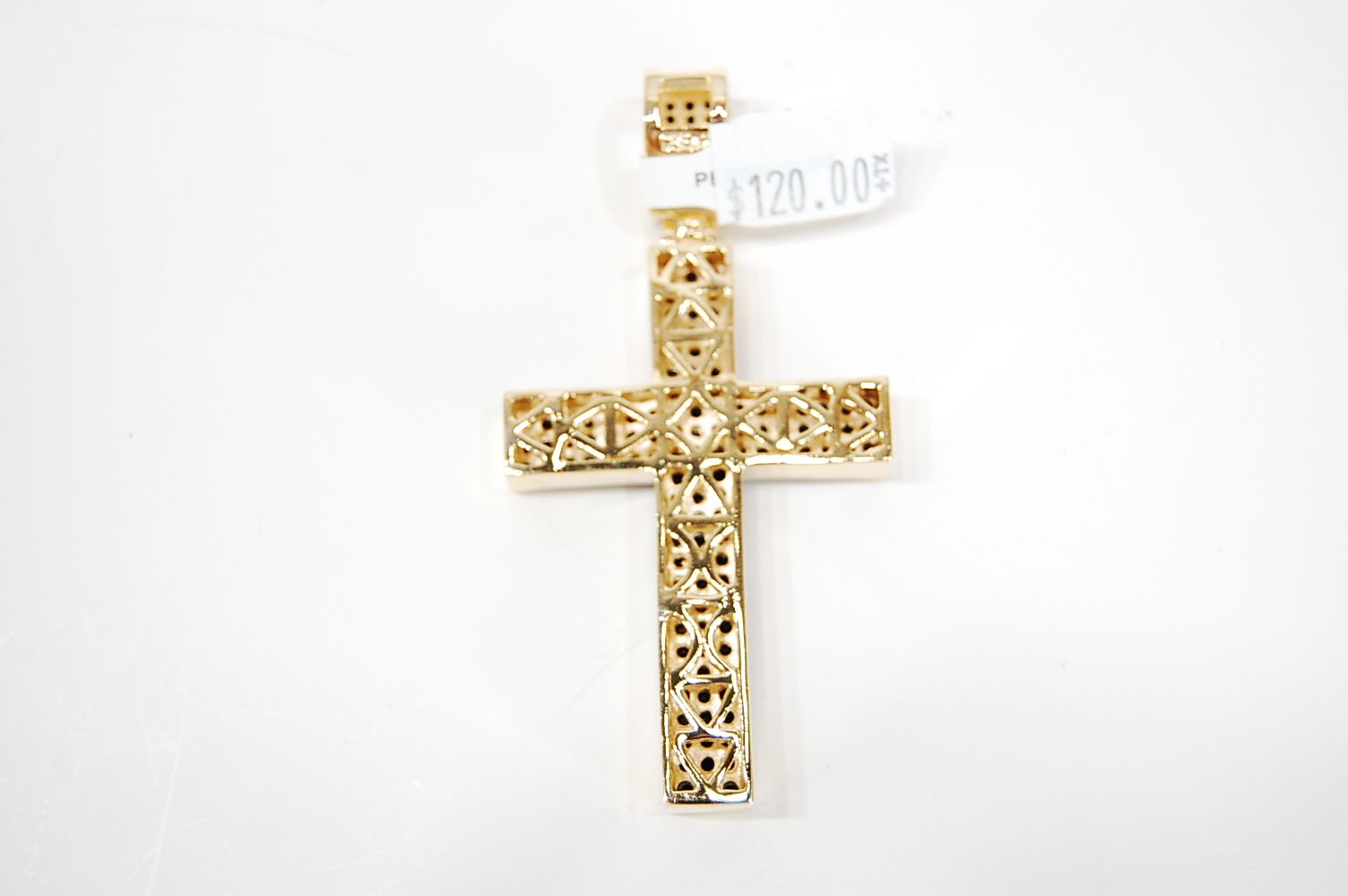 Cubic Zirconium Black Stone Latin Cross Pendant Gold  