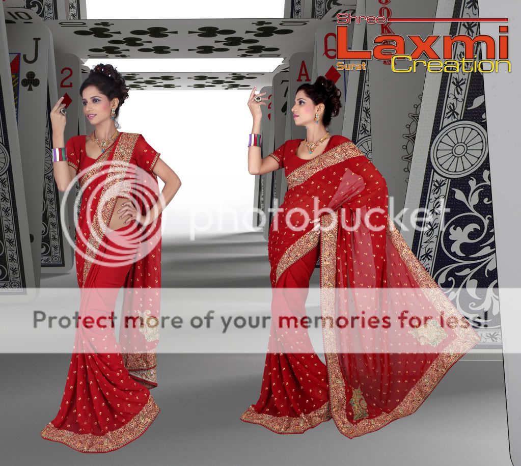 Amazing Ethnic Bollywood Designer Saree on Red Color Art Georgette 