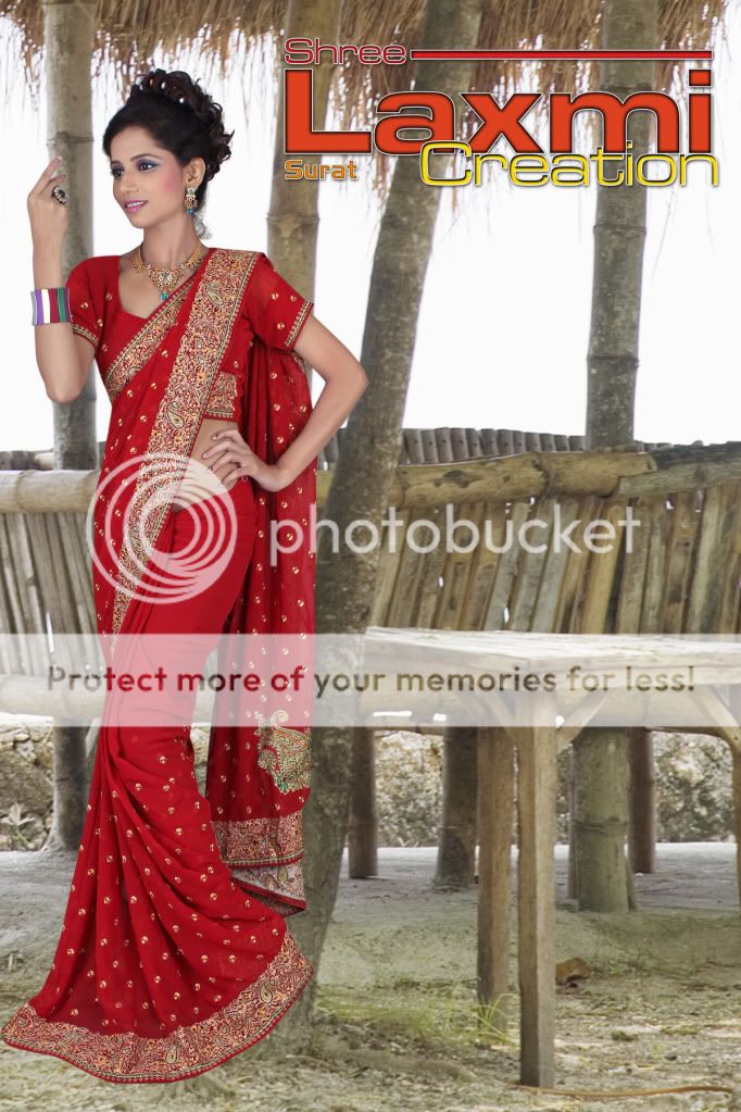 Amazing Ethnic Bollywood Designer Saree on Red Color Art Georgette 