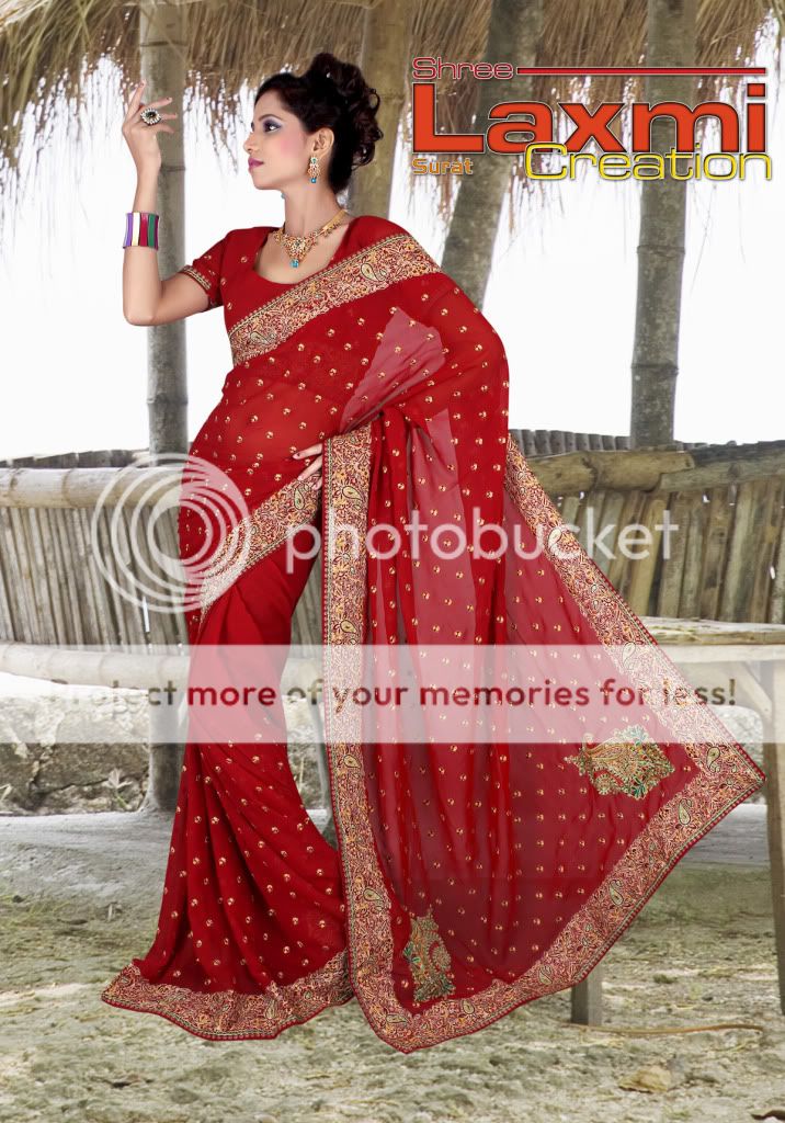 Amazing Ethnic Bollywood Designer Saree on Red Color Art Georgette 